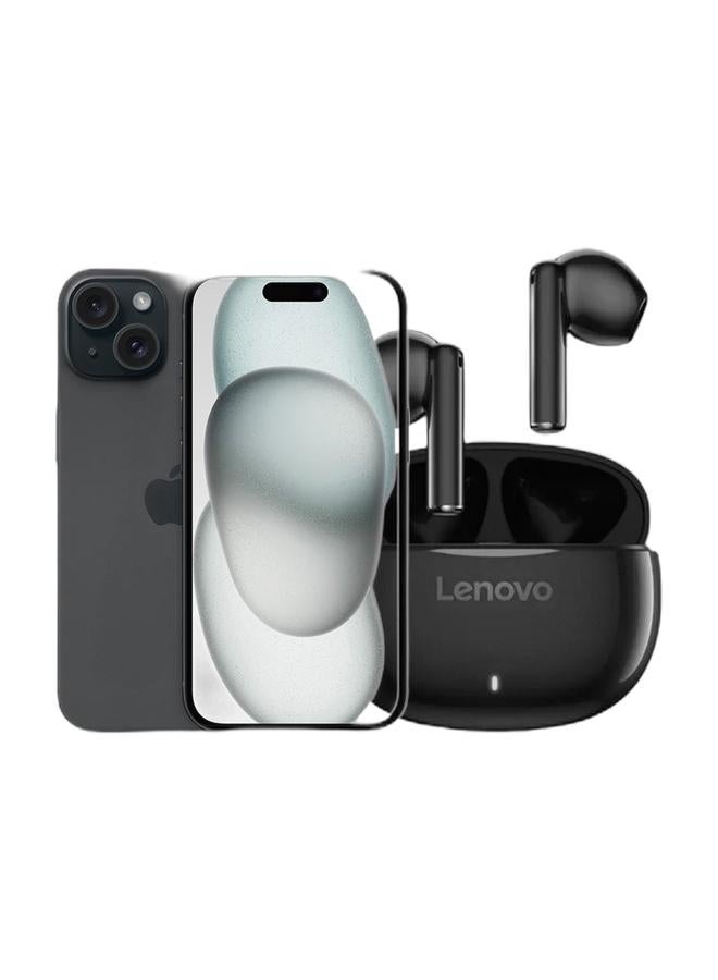 Apple Refurbished - iPhone 15 128GB Black 5G & Renewed - E310 True Wireless Stereo Earbuds, Bluetooth 5.3, 13mm Drivers, AI Call Noise Reduction, 20 Hours Playtime, USB-C Charging, Lightweight - Black , with 1-Year Replacement Warranty Bundle - Image 1